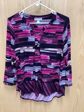 Dana Buchman Women’s Pink & Purple Patterned Henley Top